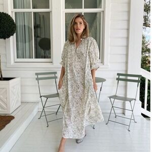 PARTERRE Charlotte Floral Day Gown Midi Dress Size 1 White Green Ethereal